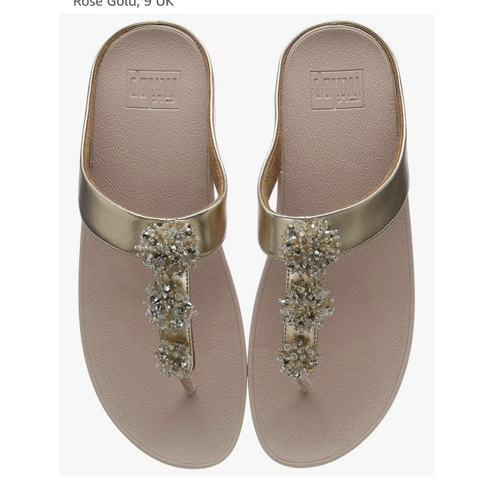 FitFlop Womens Wedge Sandal Metallic Beaded GALAXY Slip on toe post Size 9 !